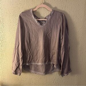 Maven West Womens Long Sleeve V Neck Frayed Hem Blouse Size S Crushed Velvet